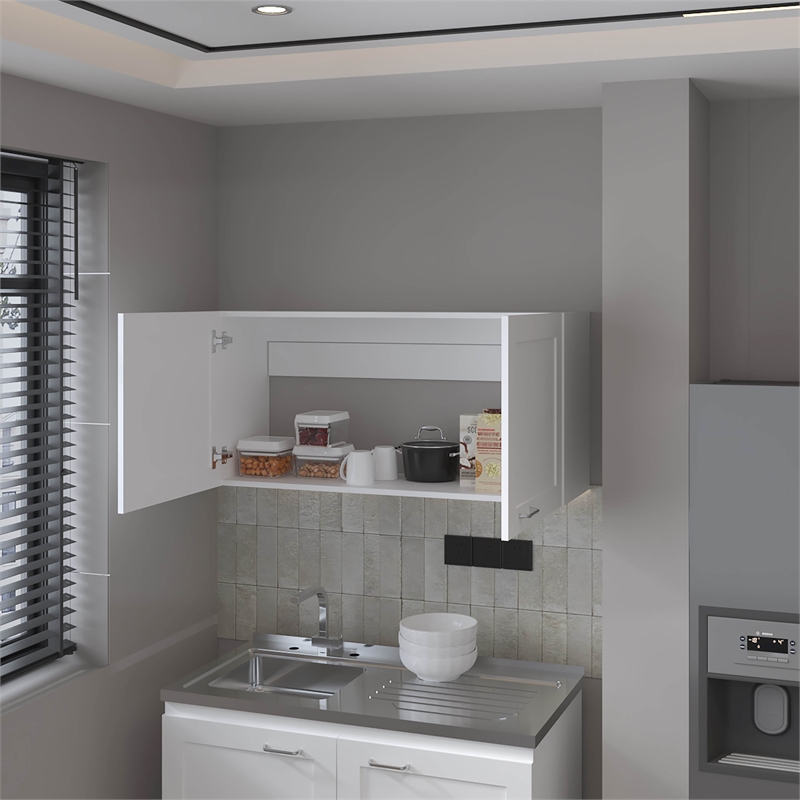 Pemberly Row Kitchen Wall Cabinet with 2 Doors White Engineered Wood