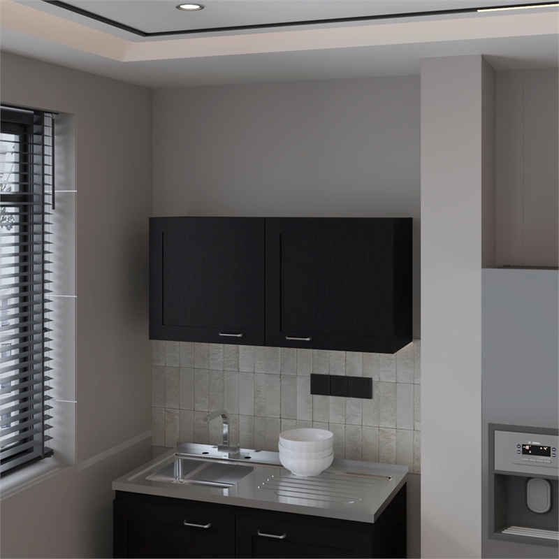 Pemberly Row Nakya Kitchen Wall Cabinet with 2 Doors Engineered Wood Black