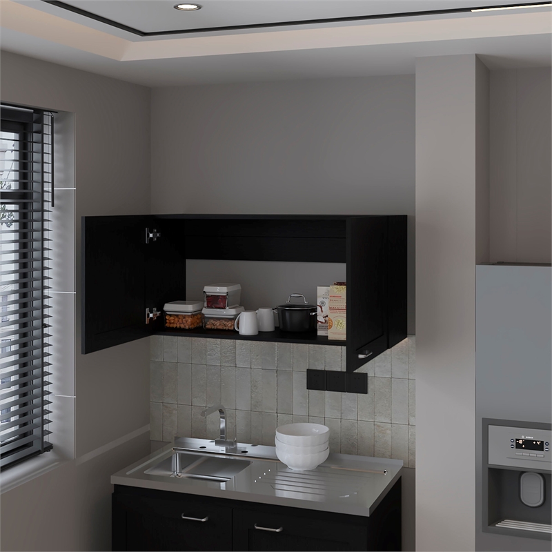 Pemberly Row Nakya Kitchen Wall Cabinet with 2 Doors Engineered Wood Black