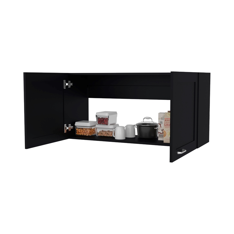 Pemberly Row Nakya Kitchen Wall Cabinet with 2 Doors Engineered Wood Black