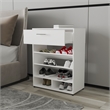 Pemberly Row Modern Shoe Rack with Open Shelves and Drawer in White