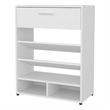 Pemberly Row Modern Shoe Rack with Open Shelves and Drawer in White