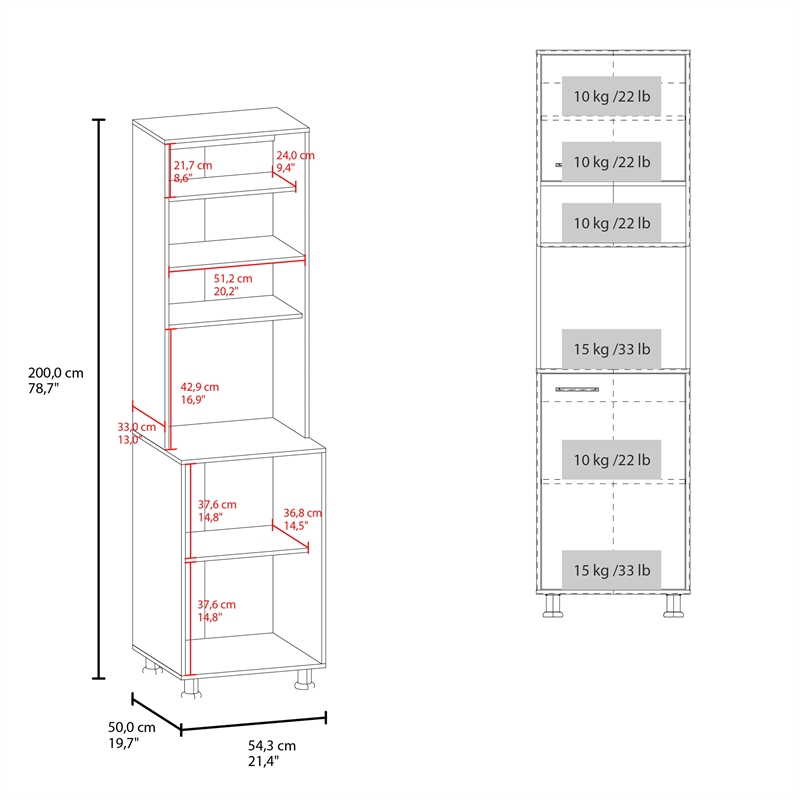 Pemberly Row Buckeye Kitchen Pantry with Open Storage and 2 Doors White
