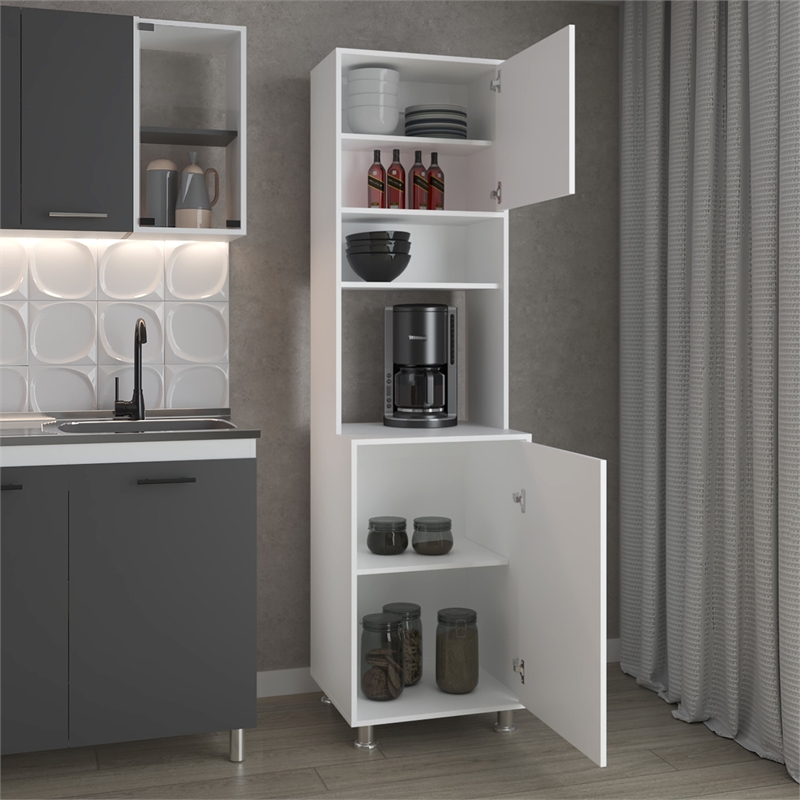 Pemberly Row Buckeye Kitchen Pantry with Open Storage and 2 Doors White