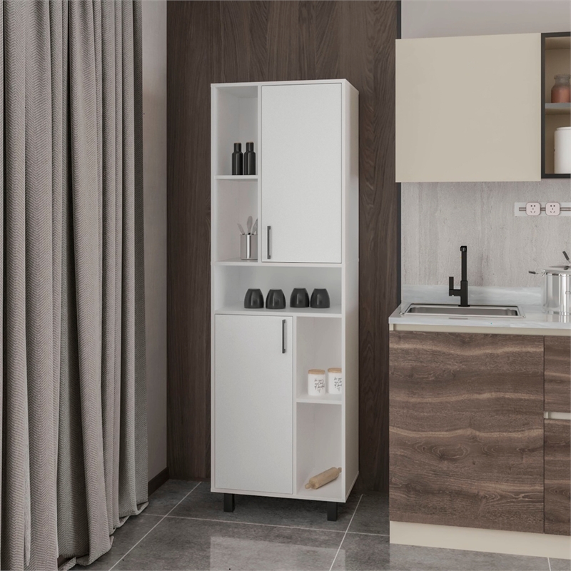 Pemberly Row Buckshot Kitchen Pantry with Open Storage and 2 Doors White