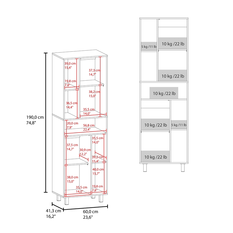 Pemberly Row Buckshot Kitchen Pantry with Open Storage and 2 Doors White