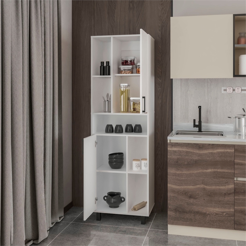 Pemberly Row Buckshot Kitchen Pantry with Open Storage and 2 Doors White