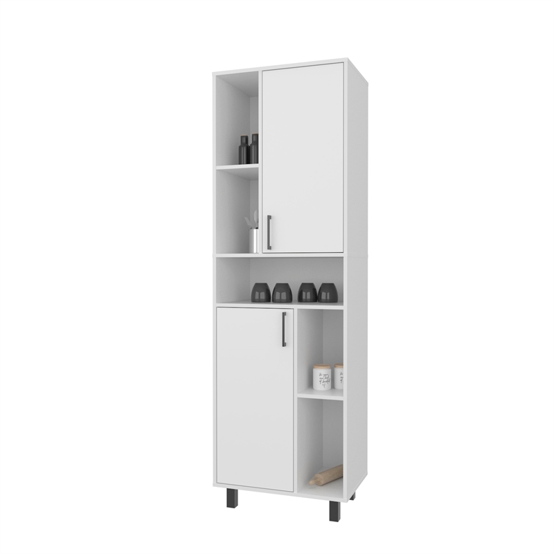 Pemberly Row Buckshot Kitchen Pantry with Open Storage and 2 Doors White
