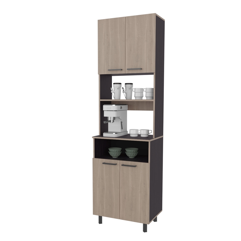 Pemberly Row Bullhead City Kitchen Pantry with 4 Doors White Oak Wengue