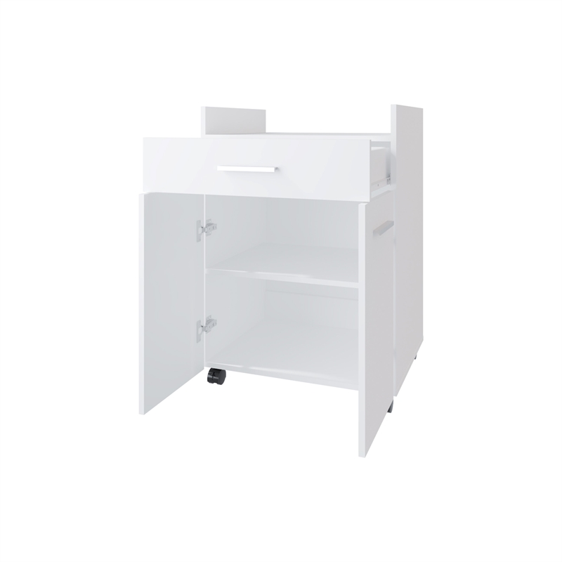 Pemberly Row Burnside Kitchen Cart with 2 Doors and Drawer White