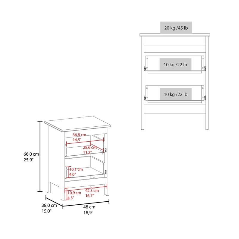 Pemberly Row Nogales Nightstand with 2 Drawers White
