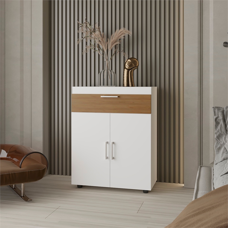 Pemberly Row North Fork Shoe Rack with Lift-Up Compartment White/Natural Oak