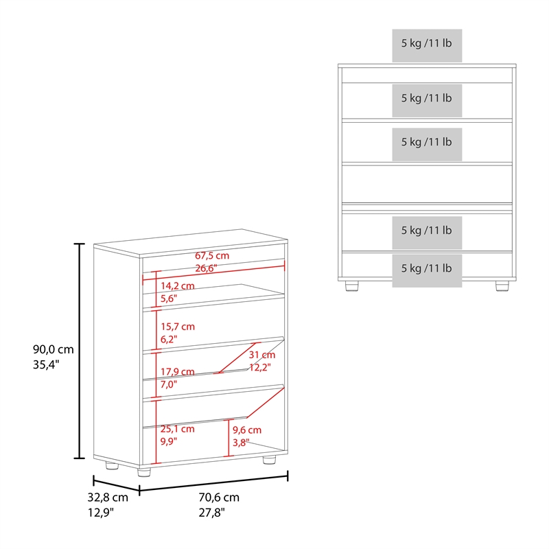 Pemberly Row North Fork Shoe Rack with Lift-Up Compartment White/Natural Oak