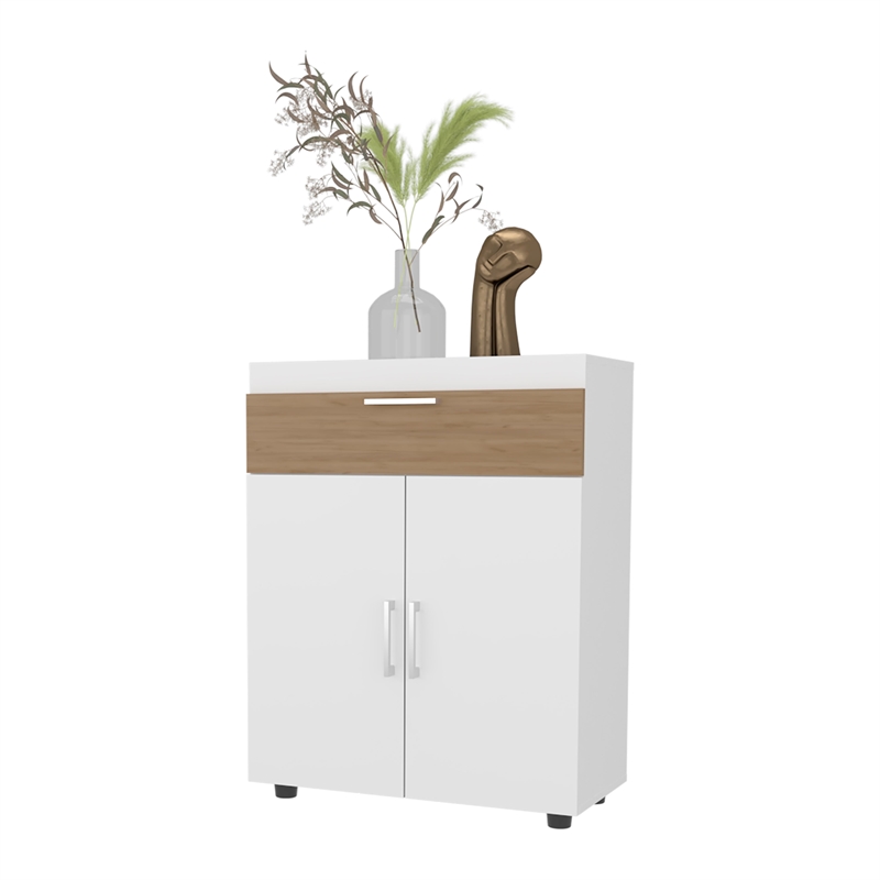 Pemberly Row North Fork Shoe Rack with Lift-Up Compartment White/Natural Oak