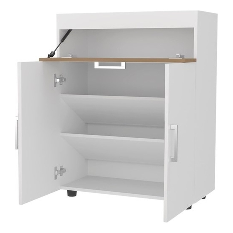 Pemberly Row North Fork Shoe Rack with Lift-Up Compartment White/Natural Oak