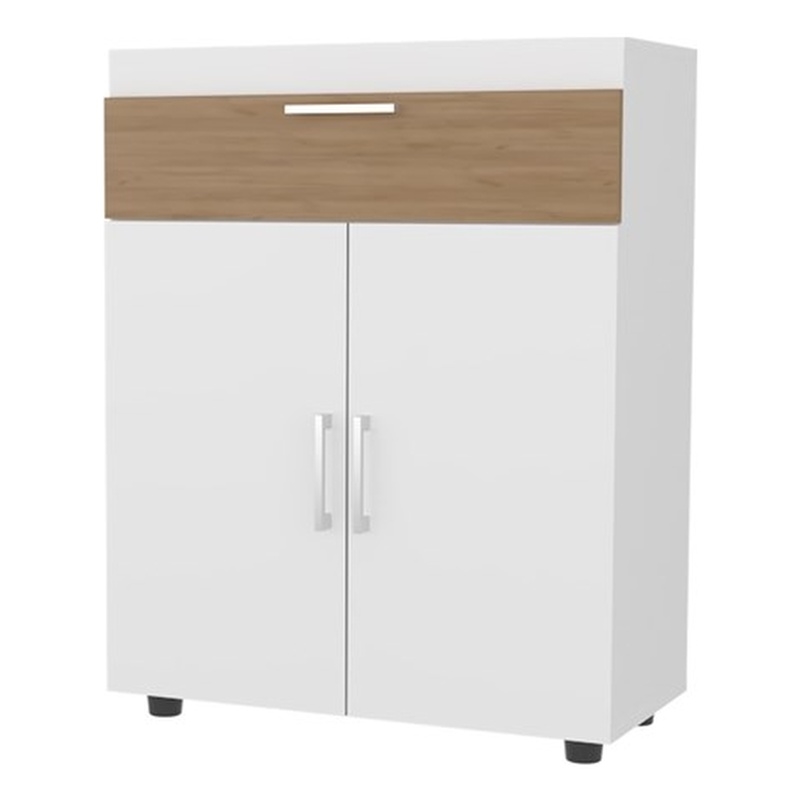 Pemberly Row North Fork Shoe Rack with Lift-Up Compartment White/Natural Oak