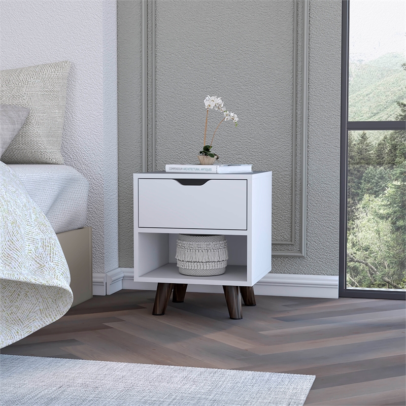 Pemberly Row Nightstand with 1 Drawer Wood in White Finish