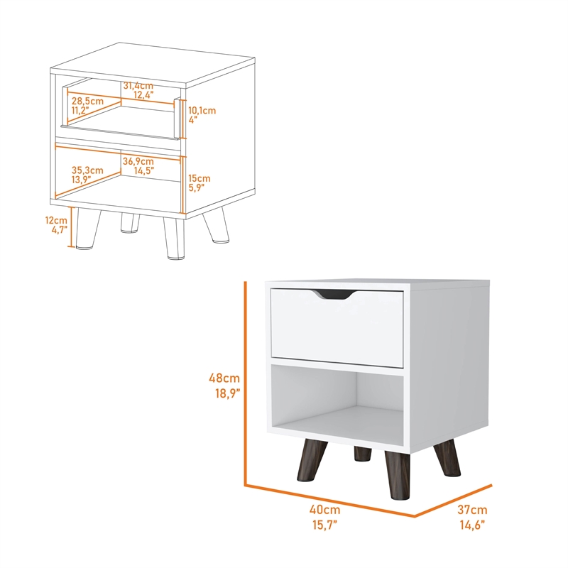 Pemberly Row Nightstand with 1 Drawer Wood in White Finish