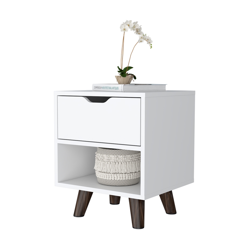 Pemberly Row Nightstand with 1 Drawer Wood in White Finish