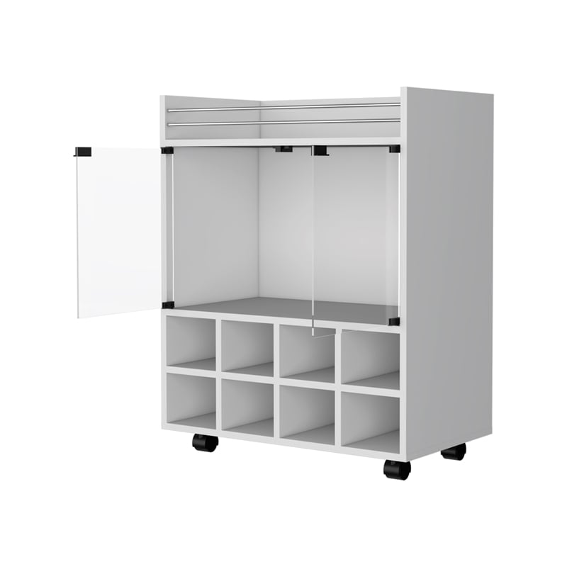 Pemberly Row Rolling Bar Cart with Bottle Rack in White Finish