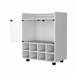 Pemberly Row Rolling Bar Cart with Bottle Rack in White Finish