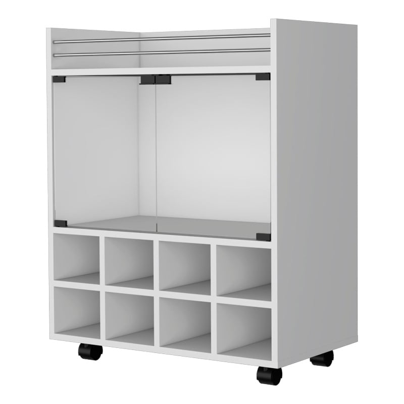 Pemberly Row Rolling Bar Cart with Bottle Rack in White Finish