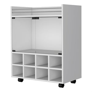 Pemberly Row Rolling Bar Cart with Bottle Rack in White Finish