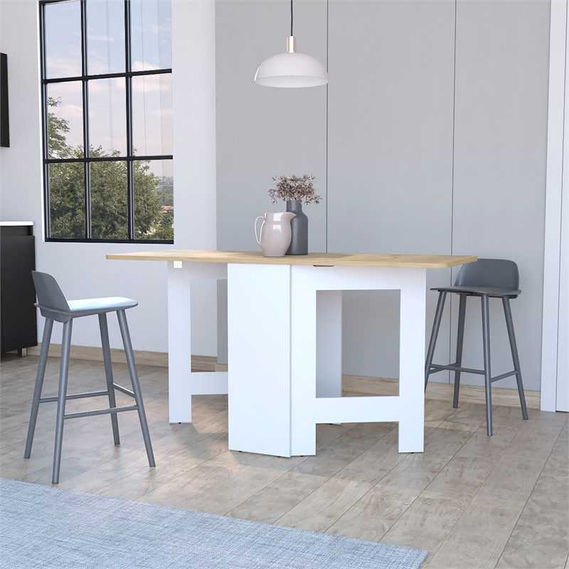Pemberly Row Kailua Folding Dining Table Engineered Wood White Macadamia