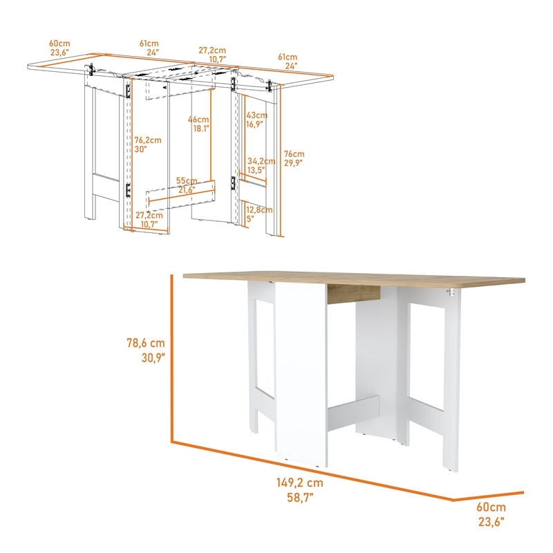 Pemberly Row Kailua Folding Dining Table Engineered Wood White Macadamia