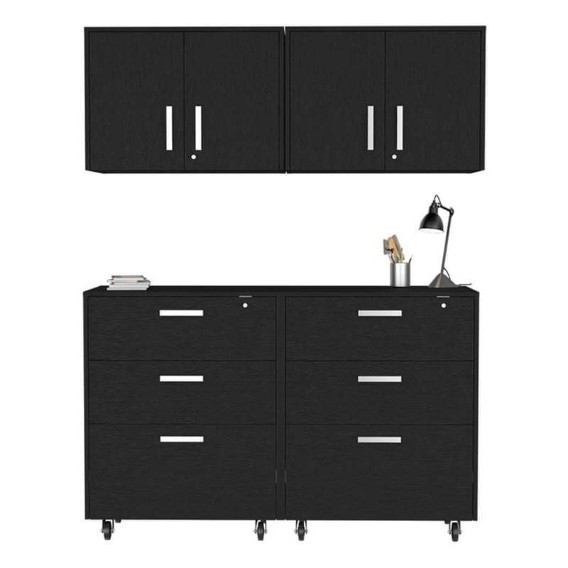 Pemberly Row Stowe 4 Piece Garage Storage Set Engineered Wood Black