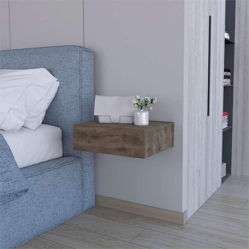 Pemberly Row Vienna Floating Nightstand Wall-Mount Engineered Wood Brown