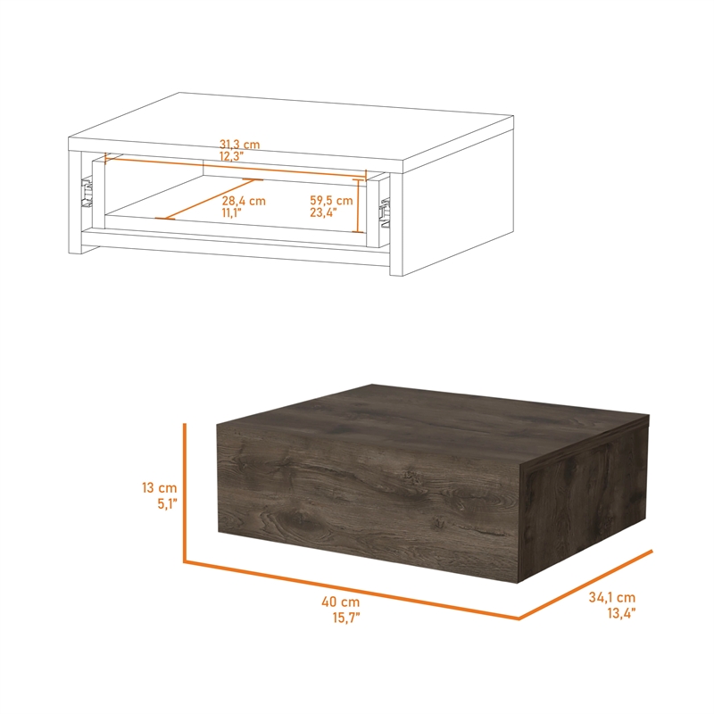 Pemberly Row Vienna Floating Nightstand Wall-Mount Engineered Wood Brown