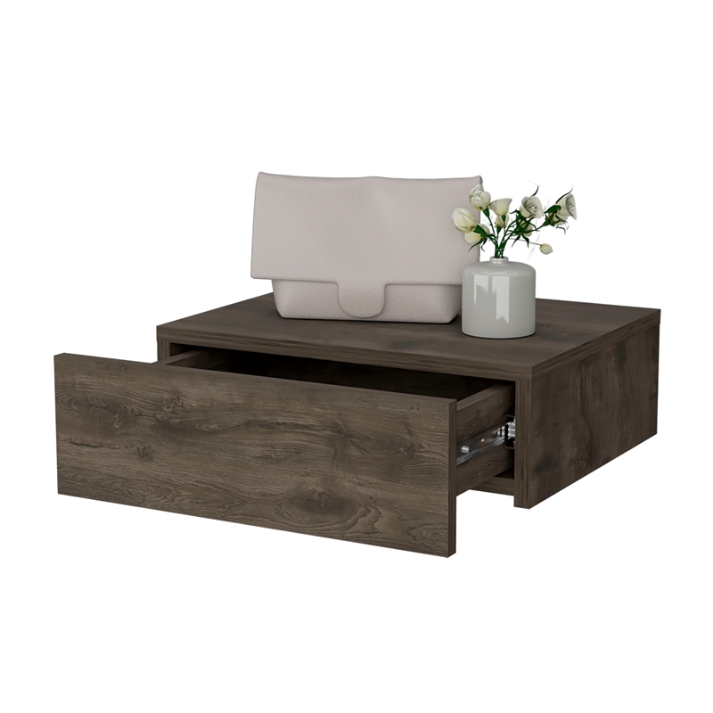 Pemberly Row Vienna Floating Nightstand Wall-Mount Engineered Wood Brown