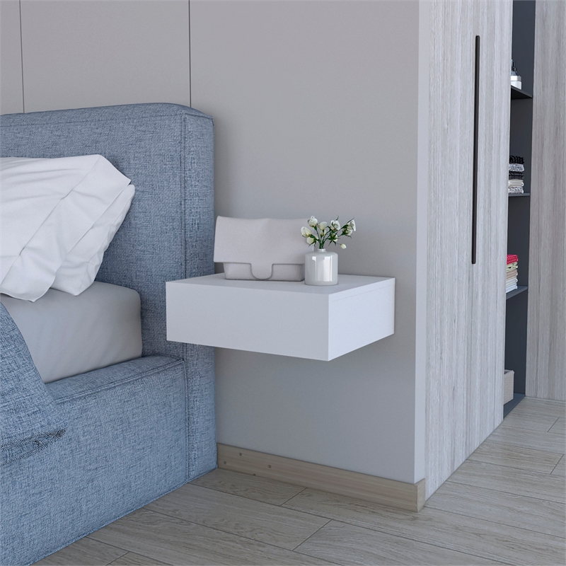 Pemberly Row Vienna Floating Nightstand Wall-Mount Engineered Wood White