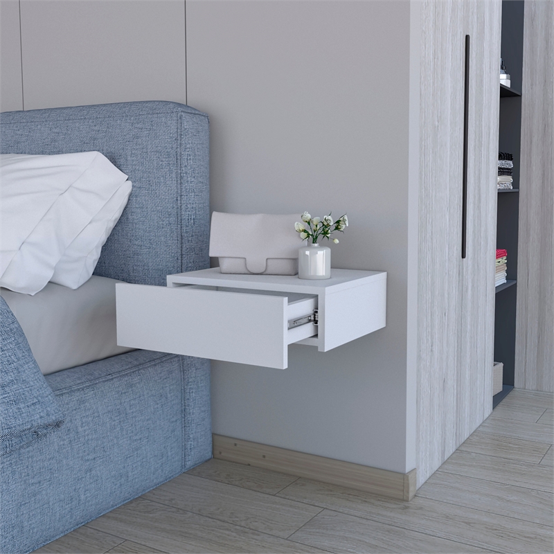 Pemberly Row Vienna Floating Nightstand Wall-Mount Engineered Wood White