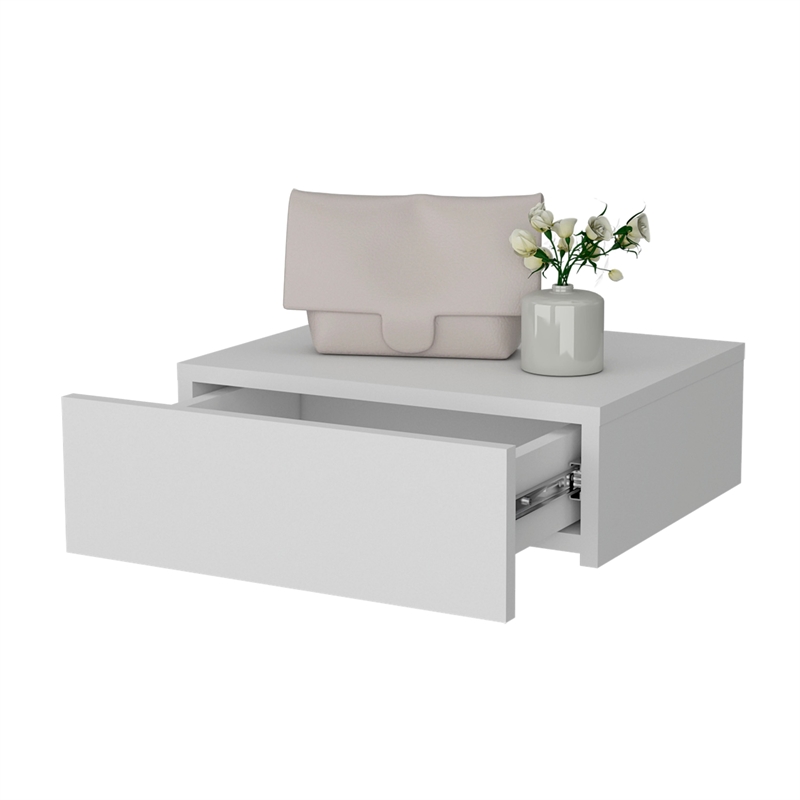 Pemberly Row Vienna Floating Nightstand Wall-Mount Engineered Wood White