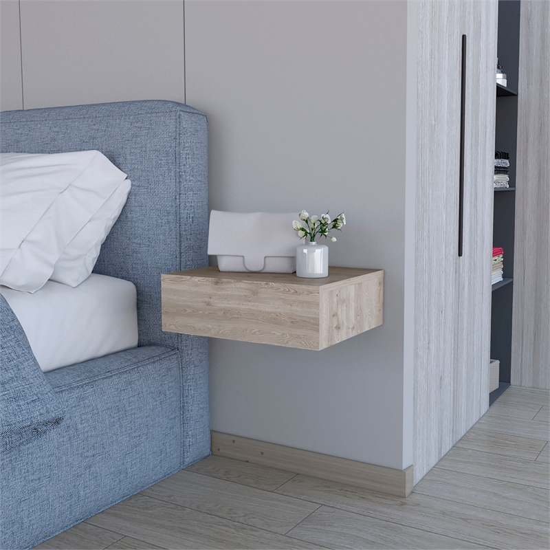 Pemberly Row Vienna Floating Nightstand Wall-Mount Engineered Wood Gray