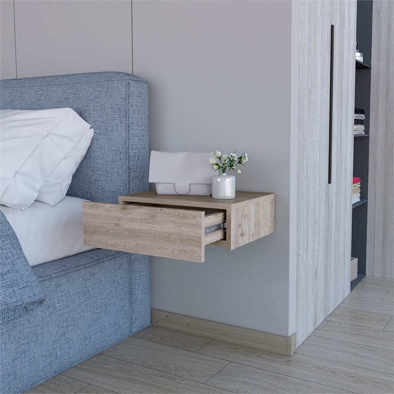 Pemberly Row Vienna Floating Nightstand Wall-Mount Engineered Wood Gray