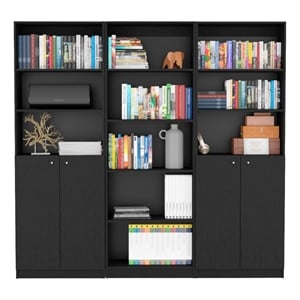 Pemberly Row 3-Piece Living Room Set with Engineered Wood in Black