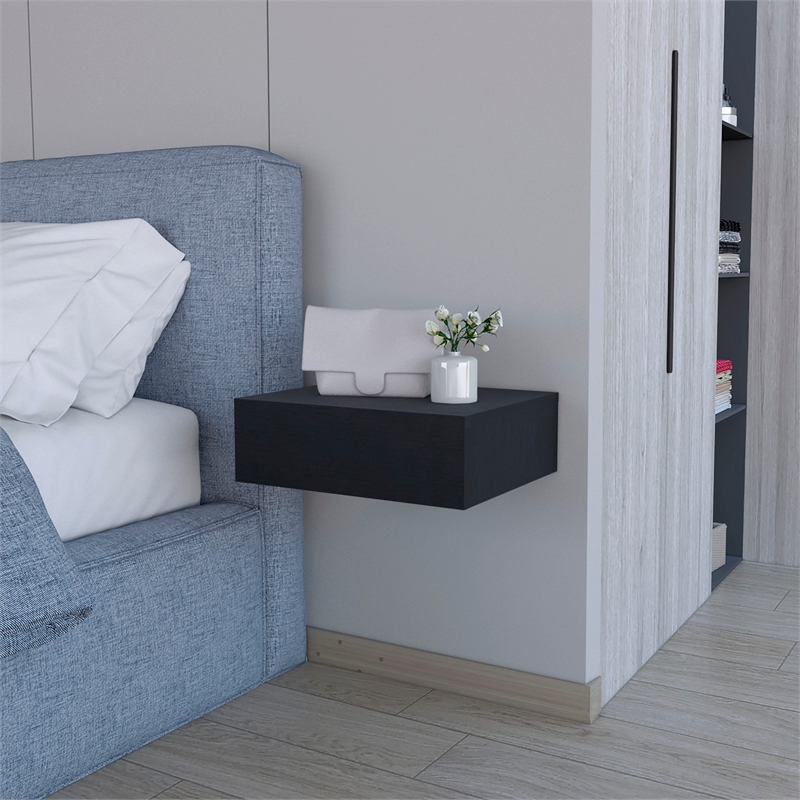 Pemberly Row Vienna Floating Nightstand in Black Finish