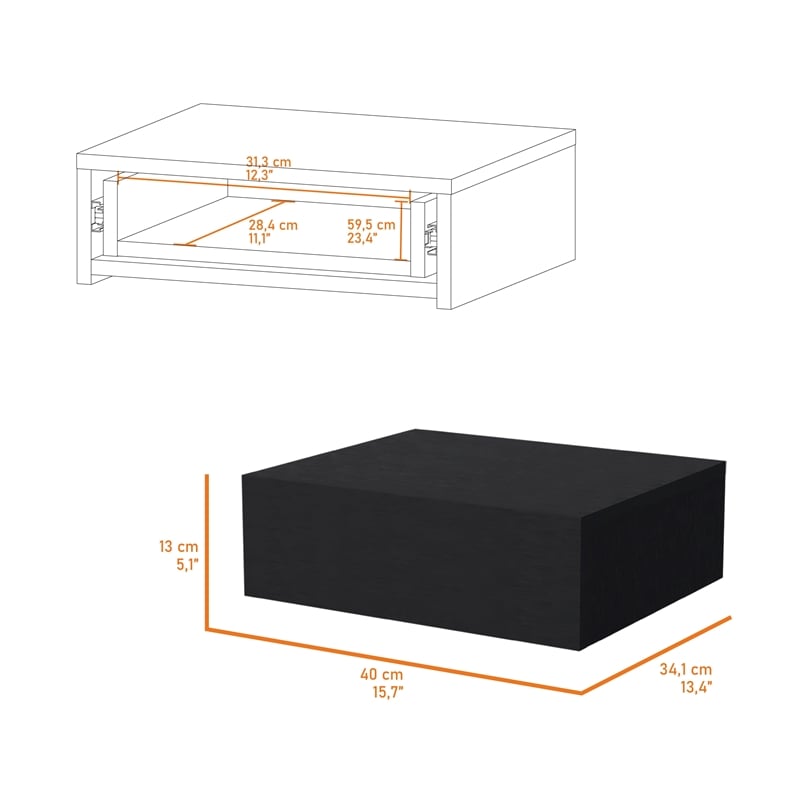 Pemberly Row Vienna Floating Nightstand in Black Finish