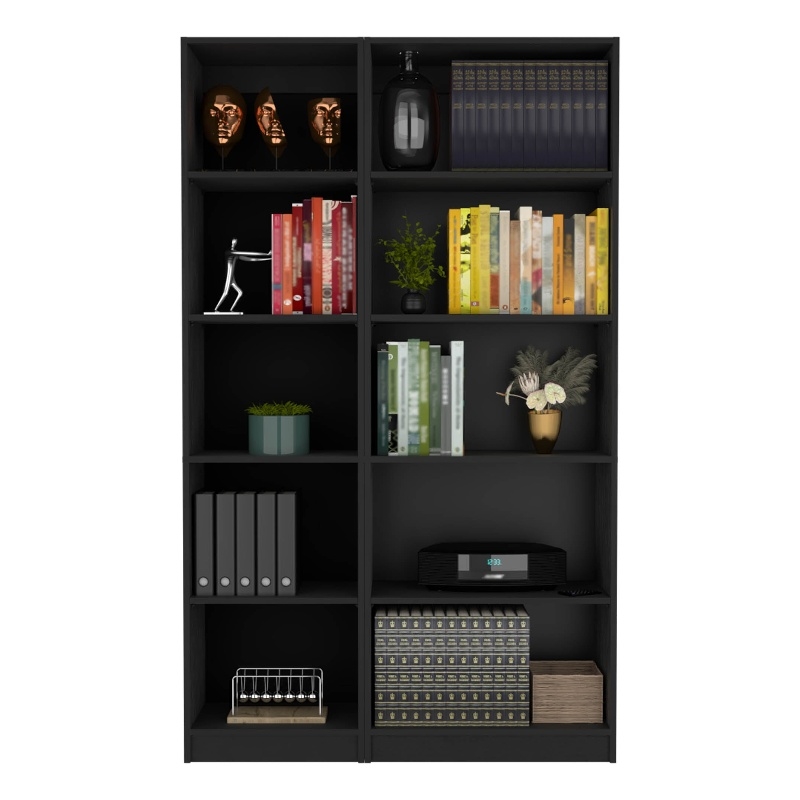 Pemberly Row 2 Piece Living Room Bookcase Set in Engineered Wood Black