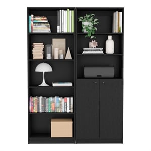 Pemberly Row 2 Piece Black Bookcase Set with Open and Closed Shelving