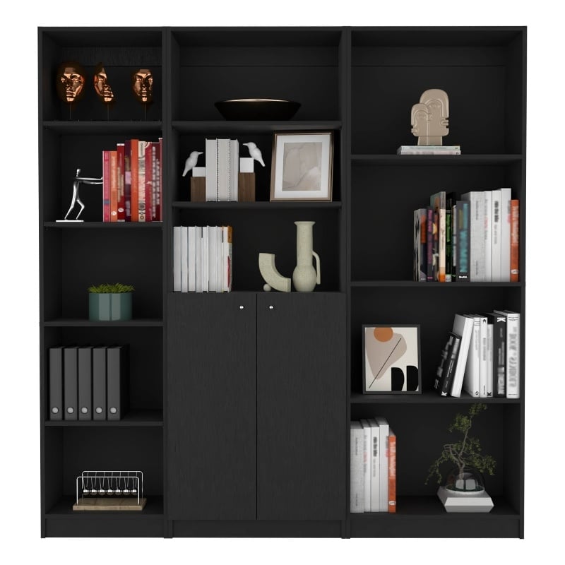 Pemberly Row Marana 3 Piece Living Room Set in Black Engineered Wood
