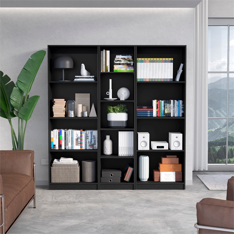 Pemberly Row Clay 3 Piece Living Room Set in Black Engineered Wood