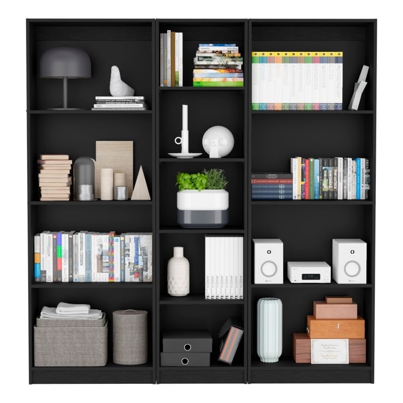 Pemberly Row Clay 3 Piece Living Room Set in Black Engineered Wood