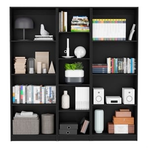 Pemberly Row Clay 3 Piece Living Room Set in Black Engineered Wood
