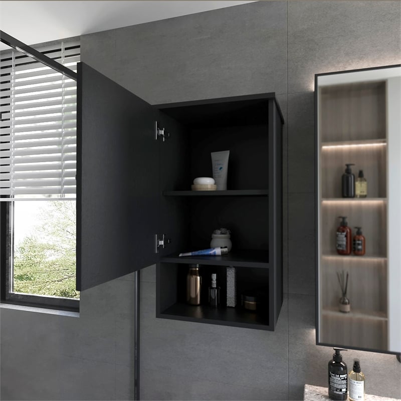 Pemberly Row Carrizo Medicine Cabinet Engineered Wood Black One Door