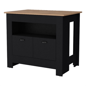 Pemberly Row Kitchen Island with 2 Doors and 3 Shelves in Black Wood