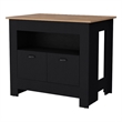 Pemberly Row Kitchen Island with 2 Doors and 3 Shelves in Black Wood